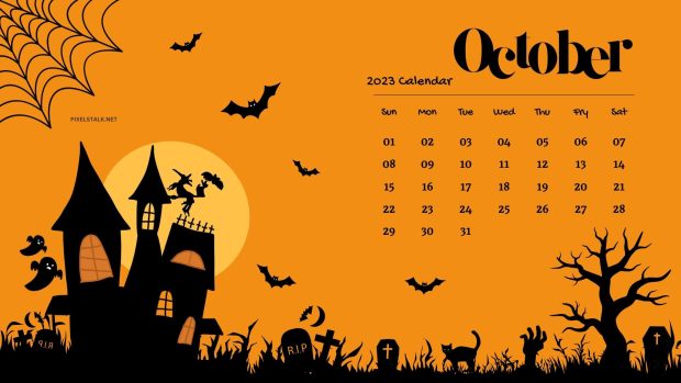 Halloween October 2023 Calendar Wallpaper HD.