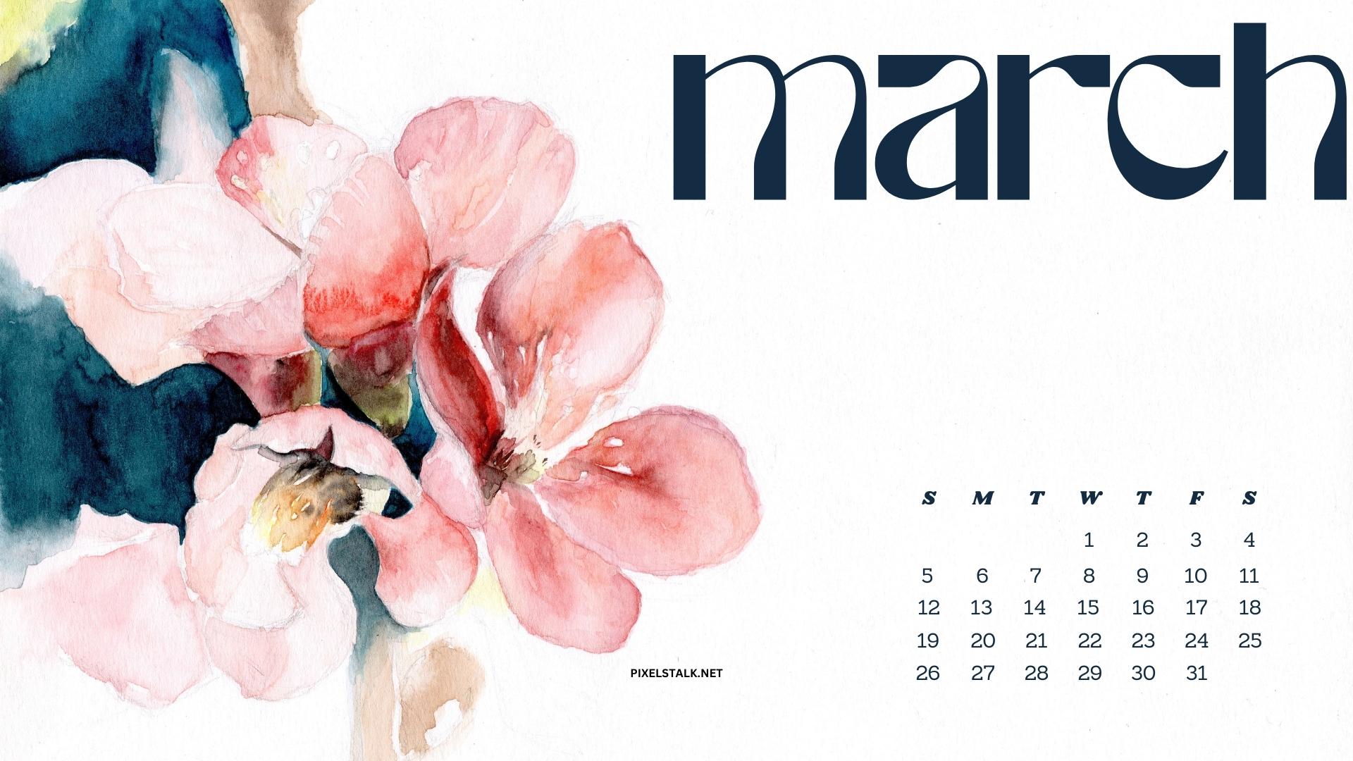 Cute March 2023 Calendar Floral Wallpaper HD