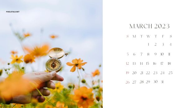 March 2023 Calendar Desktop Wallpaper.