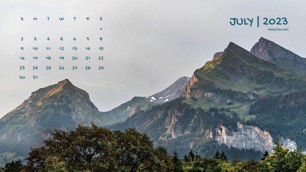 Mountain July 2023 Calendar Wallpaper.