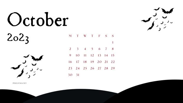 October 2023 Calendar Black and White Desktop Wallpaper.