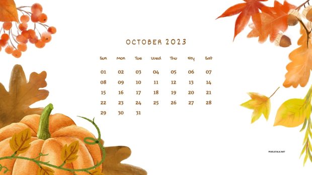 October 2023 Calendar Wallpaper HD 1080p.