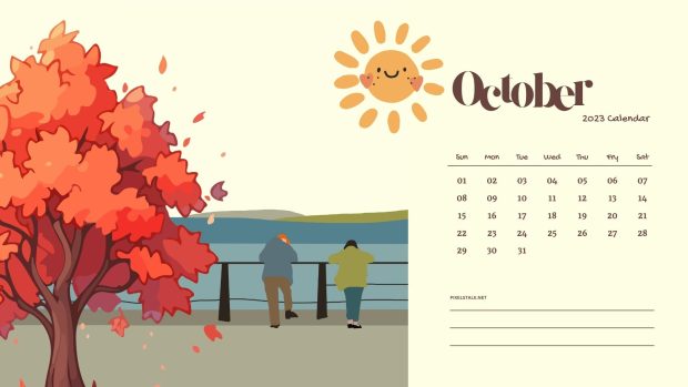 October 2023 Calendar Wallpaper HD 1080p.