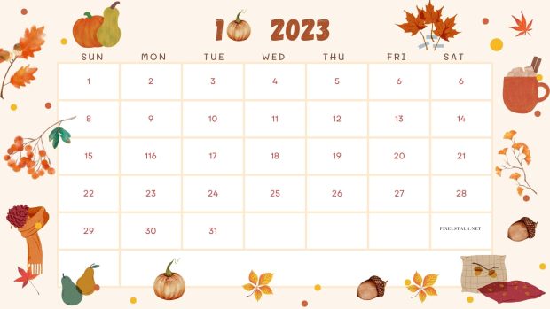 October Fall 2023 Calendar Desktop Wallpaper.