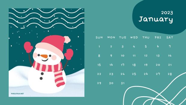 Snowman January Calendar 2023 Background.