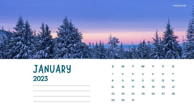 Winter January Calendar 2023 Background.