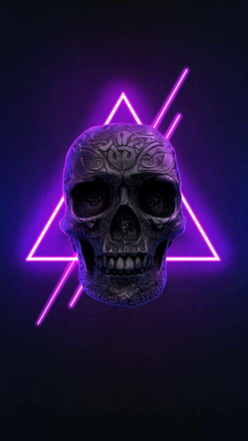 4k Neon Iphone Skull Carving Wallpaper.