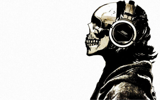 A skull adorned with headset, showing technology is here to stay Wallpaper.