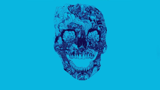 Aesthetic Day Of The Dead Skull In Blue Background.