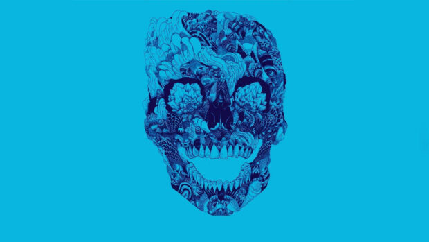 Aesthetic Day Of The Dead Skull In Blue Background.