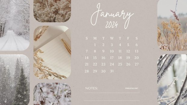 Aesthetic January 2024 Calendar HD Wallpaper.