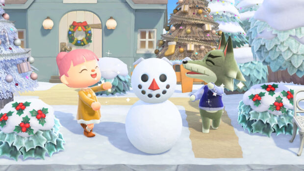 Animal Crossing Winter Dobie Desktop HD Wallpaper.