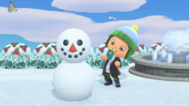 Animal Crossing Winter Snowman Desktop Wallpaper.