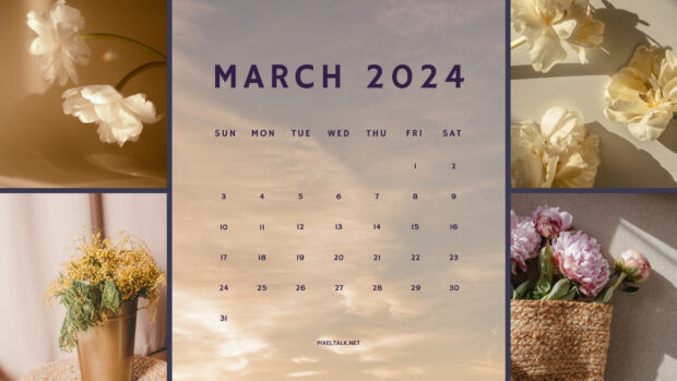 Beautiful March 2024 Calendar Wallpaper.