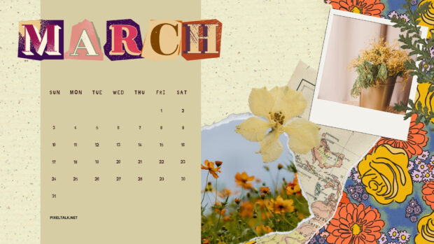 Beautiful March 2024 Calendar Wallpaper HD.