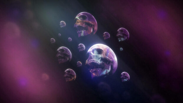 Beauty in a vibrant violet Skull Background.