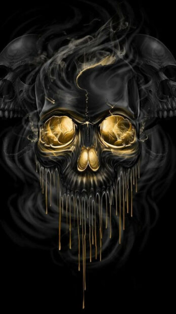 Black And Gold Dripping Gangster Skull Wallpaper.