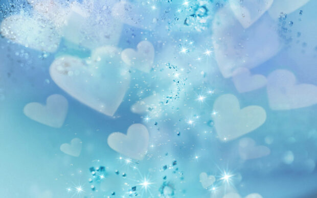 Blue Glitter Hearts Aesthetic Wallpaper.