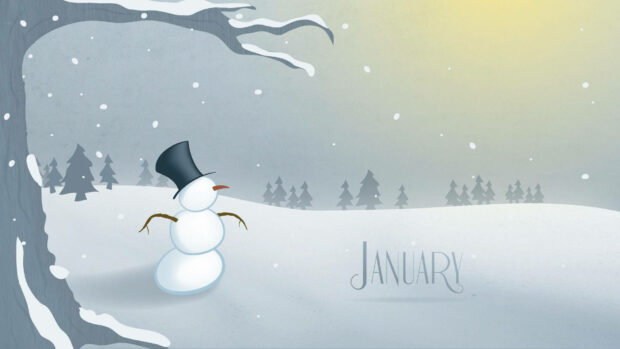 Cartoon Snowman January Winter Landscape Wallpaper.