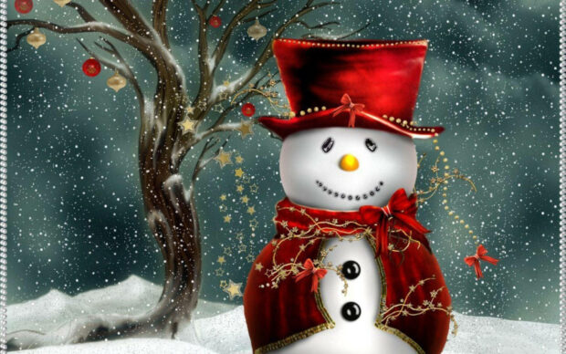 Christmas Aesthetic Desktop 3D Snowman Background.