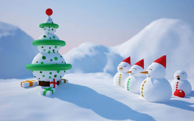 Christmas Cartoon Snowballs And Snowmen Wallpaper.