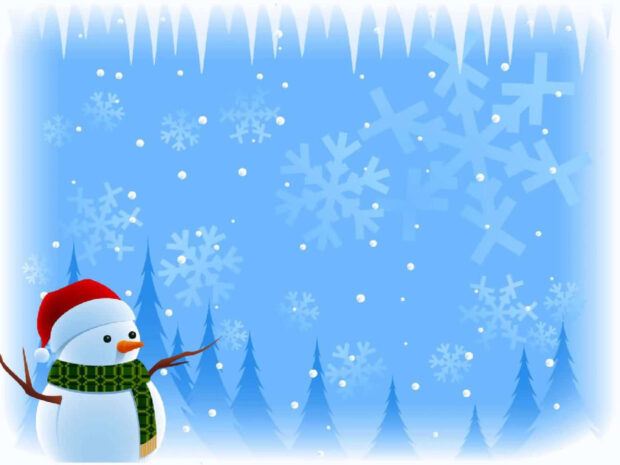 Christmas Cartoon Snowman With Snowflakes Background.