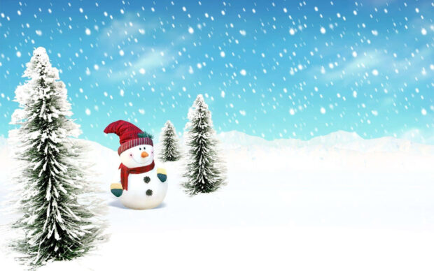 Christmas Cartoon White Snowman Desktop Wallpaper.