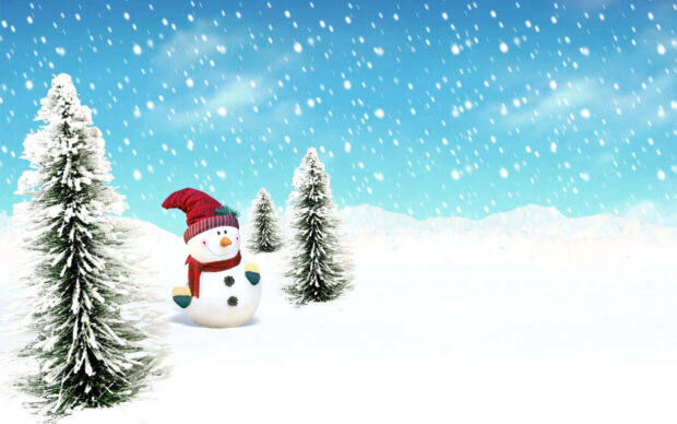 Christmas Cartoon White Snowman Desktop Wallpaper.