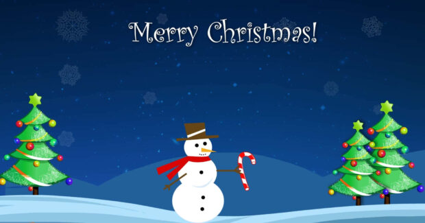 Christmas Snowman Holding Candy Cane Wallpaper.