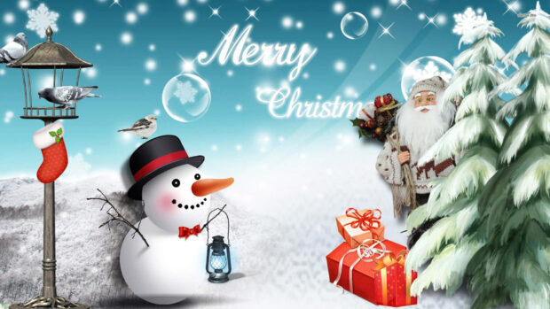 Christmas Snowman Santa Claus Wallpaper.