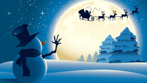 Christmas Snowman Waving Goodbye Background.
