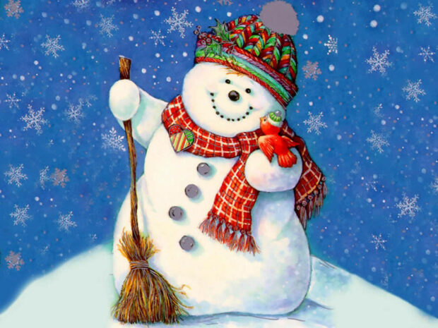 Christmas Snowman With Broom Wallpaper PC.