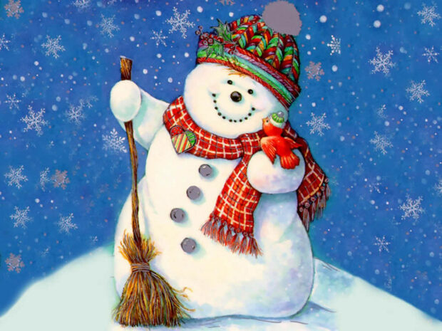 Christmas Snowman With Broom Wallpaper PC.