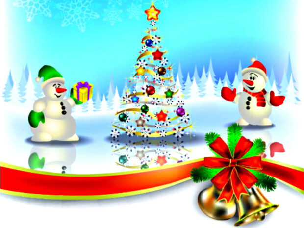 Christmas Snowmen Decorated Tree Wallpaper.