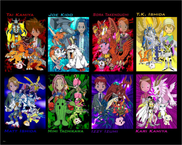 Colorful Collage Of Digimon Tamers Wallpaper.