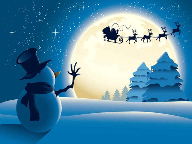 Cool Christmas Eve Santa Claus Snowman Background.