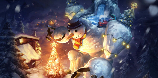 Cool Christmas Happy Snowmen Christmas Tree Wallpaper.