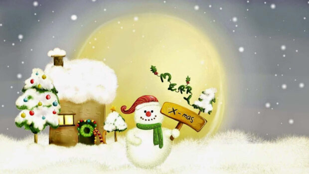 Cute Christmas Cartoon Snowman Desktop Wallpaper.