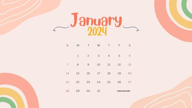 Cute January 2024 Calendar Wallpaper HD.