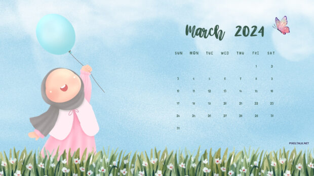 Cute March 2024 Calendar Wallpaper HD.