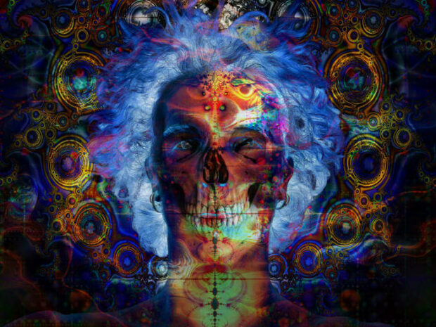 Dark Trippy Ring Skulls Skeleton Wallpaper.