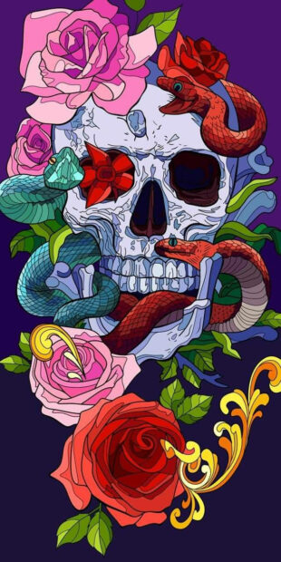 Day Of The Dead Skull With Snakes Wallpaper Mobile.