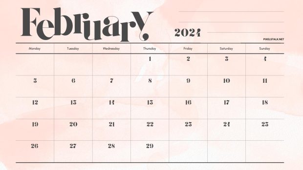 February 2024 Calendar Desktop Image.