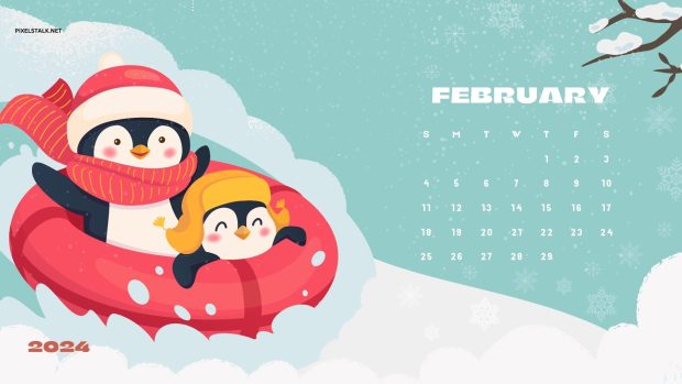 February 2024 Calendar Desktop Wallpaper.