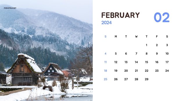 February 2024 Calendar HD Wallpaper.