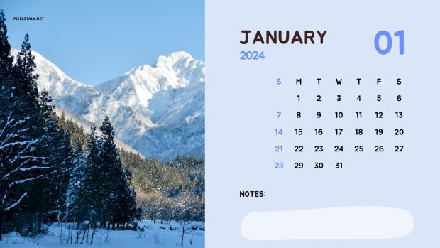 Free download January 2024 Calendar Wallpaper.