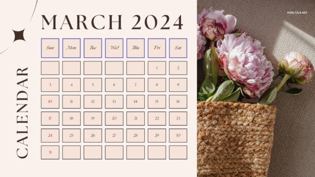 Free download March 2024 Calendar Background HD.