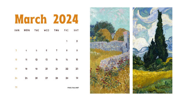Free download March 2024 Calendar Wallpaper HD.