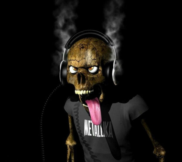 Gangster Skull Wearing Headphones Background.