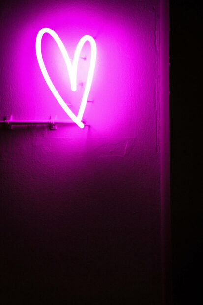 Heart Aesthetic Purple Neon Light Wallpaper.